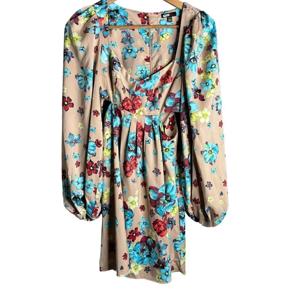 AFRM Anita Mini Dress Aqua Bouquet Size XS